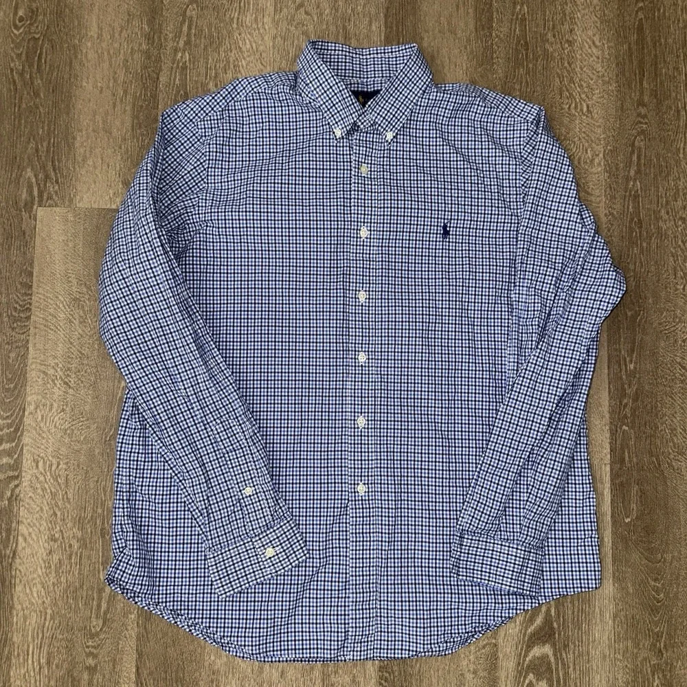Polo Ralph Lauren Long Sleeve Button Down Oxford Shirt Men's XL Blue White Check